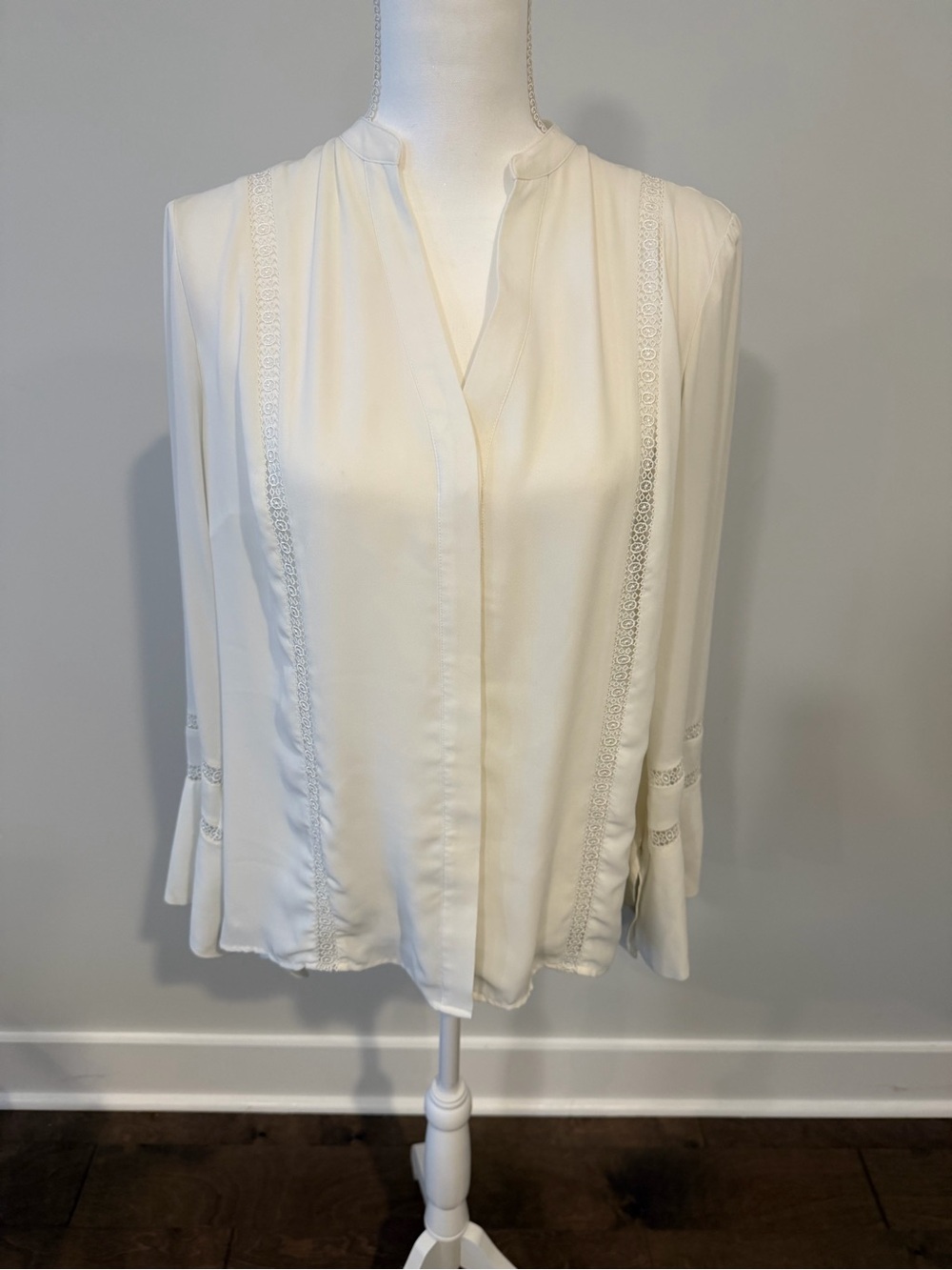 The Limited Ivory Lace-Trim Split-Neck Blouse